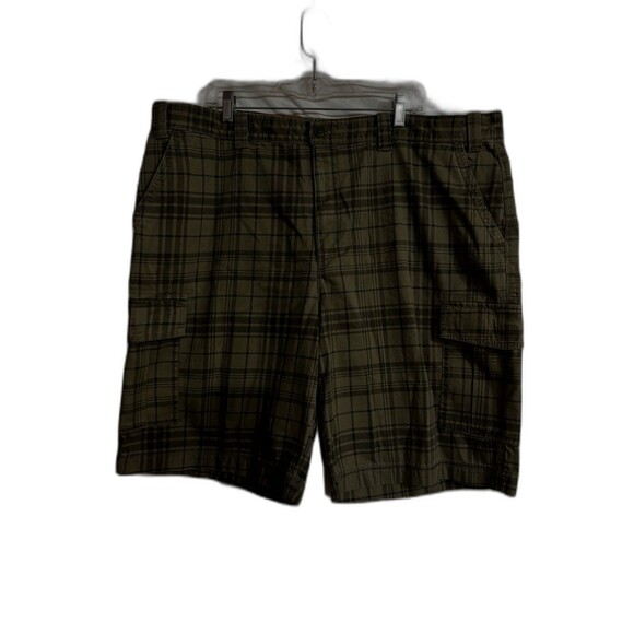 NWT Izod Men's 42" Flat Front 100% Cotton 6 Pocket Green Plaid Cargo Shorts - Picture 8 of 9
